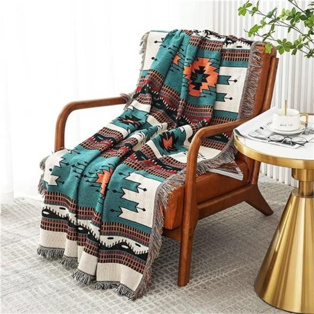 Boho Throw Blanket Southwestern Aztec Reversible Bed Couch Sofa Travel Outdoor